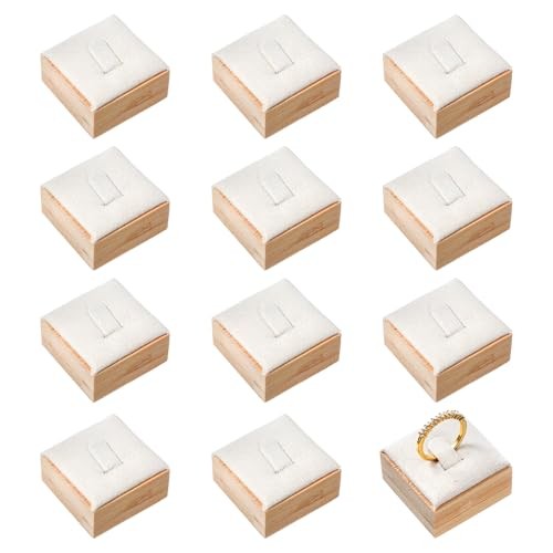 Bamboo Pcs Rings Display Stand for Selling Velvet Jewelry Ring Holder 12