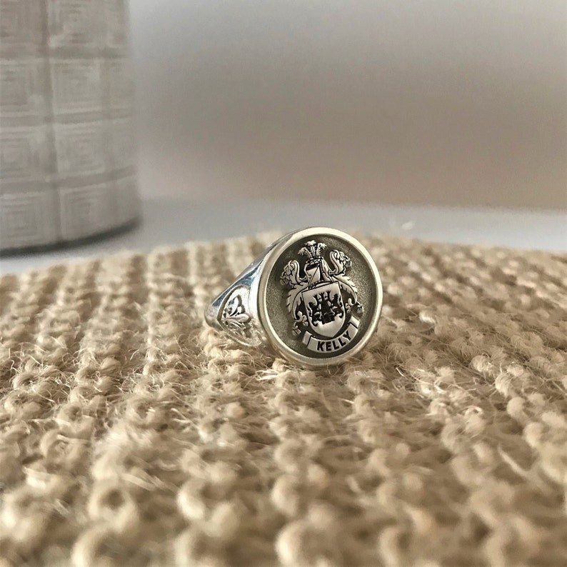 Custom Silver Signet Ring Family Crest Coat of Arms Fleur-de-Lis Gift Men