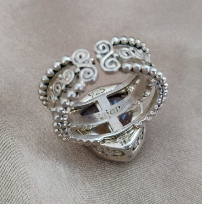 Sajen 925 Sterling Silver Ring Quartz size 9 adjustable Vintage