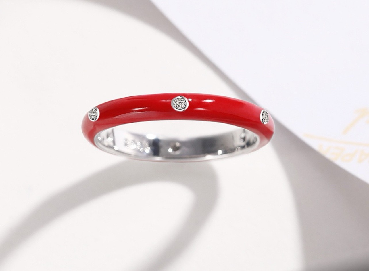 Stackable Enamel Ring with Stone Colorful Womens Fashion Ring Teens Gift Color