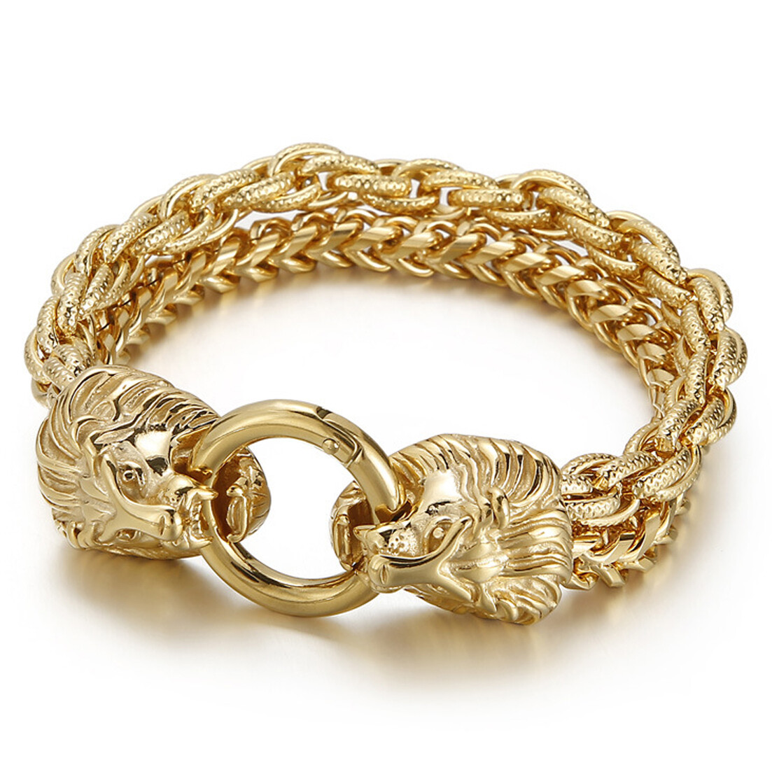 New Punk Mens 18K Gold Tone Stainless Steel Lion Buckle Chain Bracelet 8.86″14mm