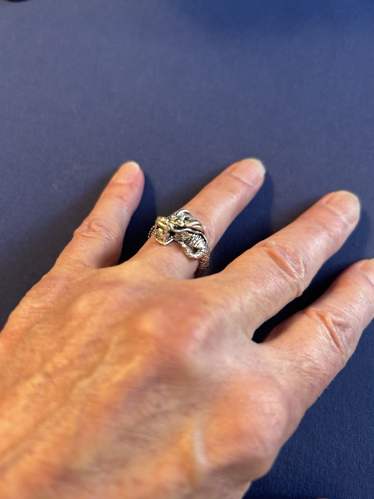 Vintage sterling silver Peter Stone dragon with ball great detail ring size 8