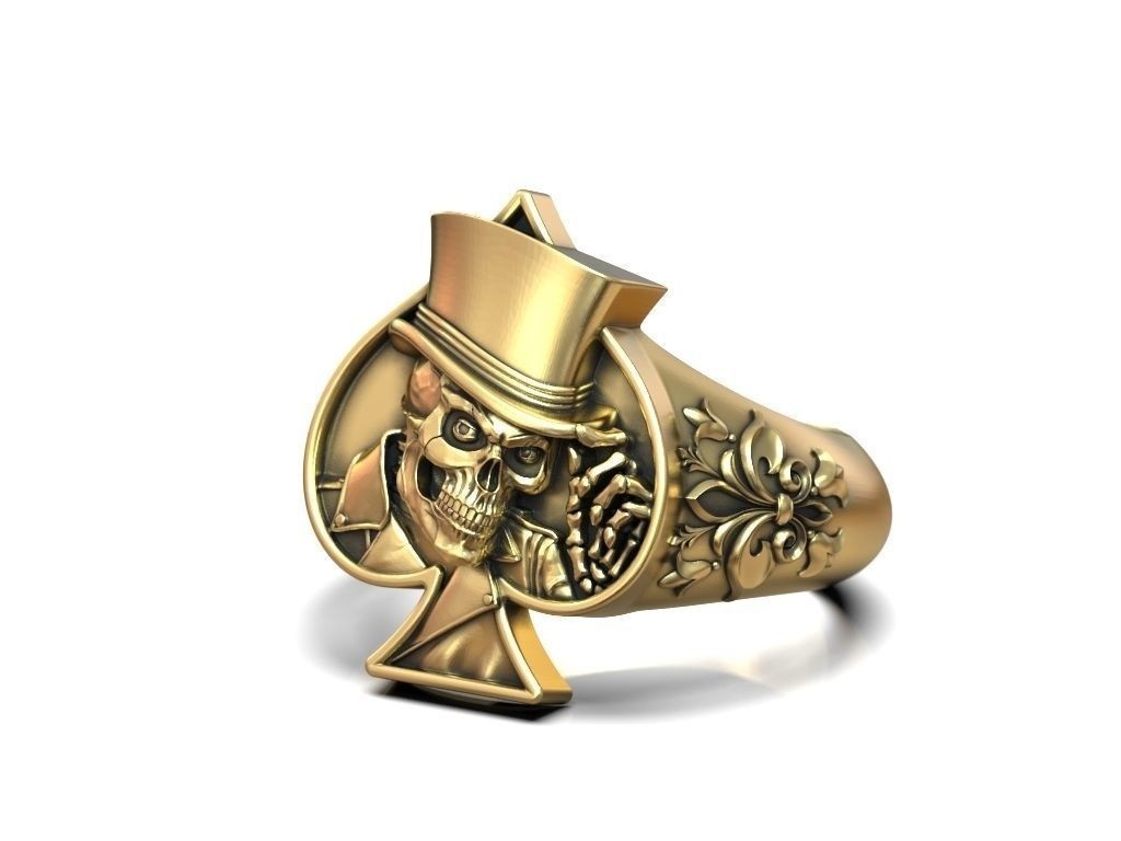 Oxidized Men’s Skull Playing Card Spades Hat 925 Sterling Silver Statement Rings