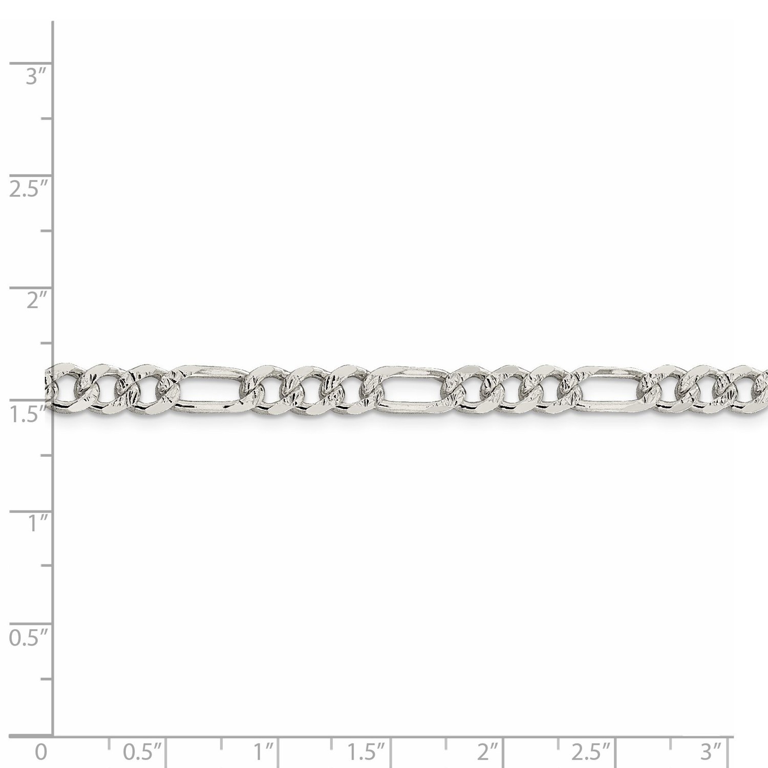 Sterling Silver 5.5mm Pave Flat Figaro Link Chain w/ Lobster Clasp 16″ – 30″