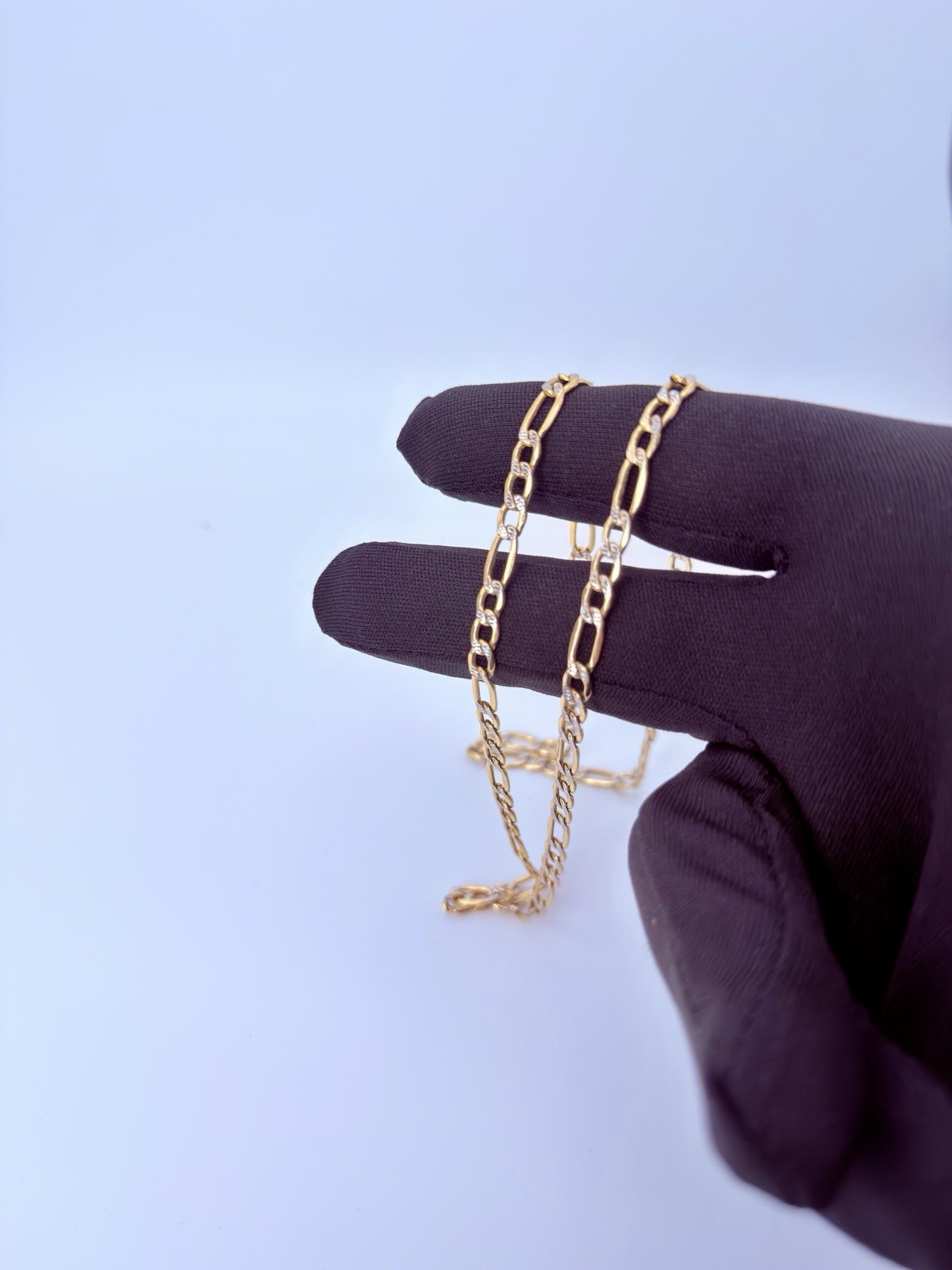 14K Real Solid Gold Figaro Diamond Cut Chain 5.2mm 24.5 Inches