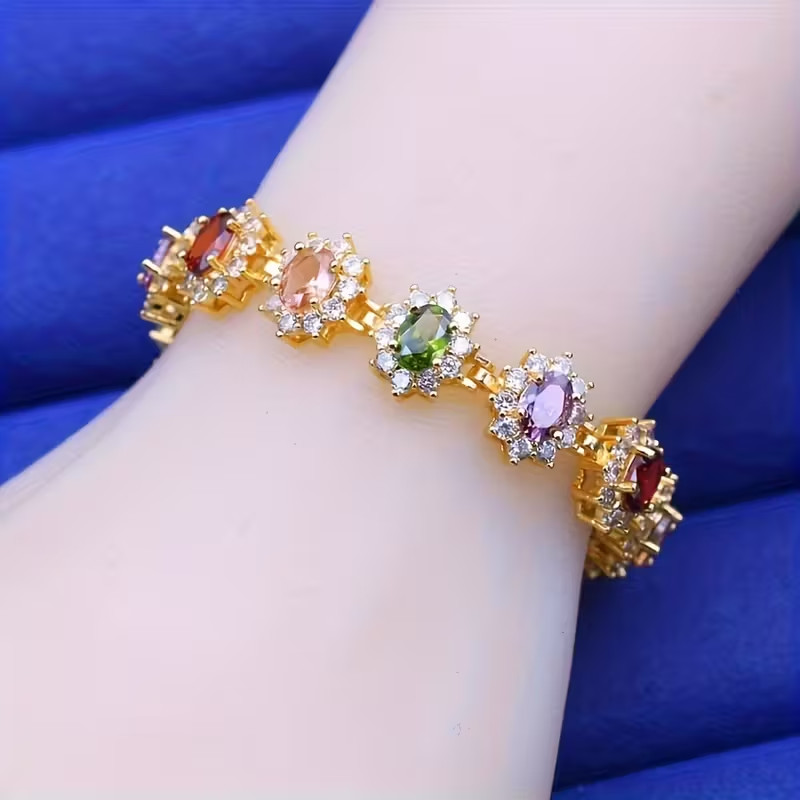 9.00 Ctw Oval Cut Lab-Created Multicolor Halo Bracelet 14K Yellow Gold Plated