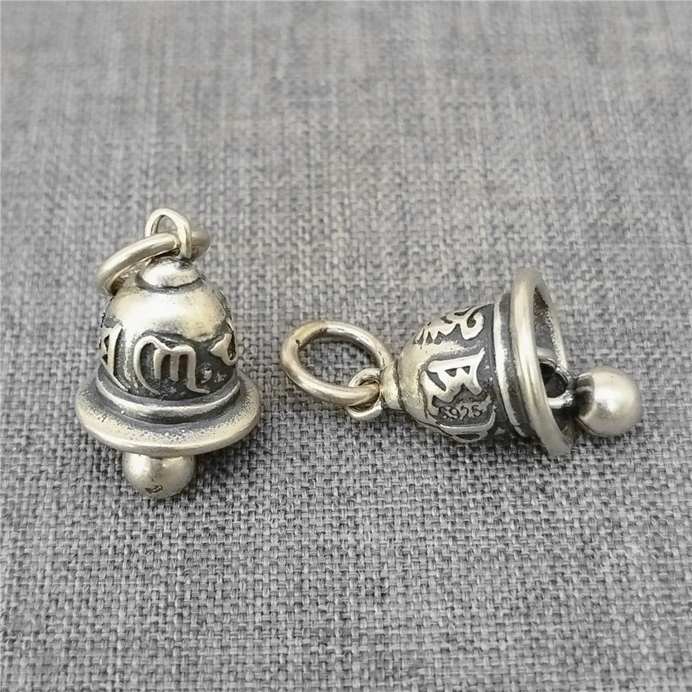 925 Sterling Silver Jingle Bell Shape Charm Low Sound OM Buddhist Pendant