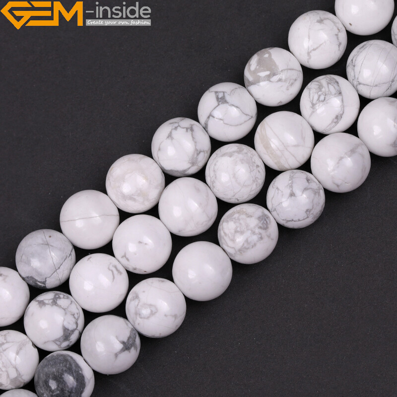 Natural White Howlite Stone Round Beads For Jewelry Making 15″ 2mm Big Hole 10mm