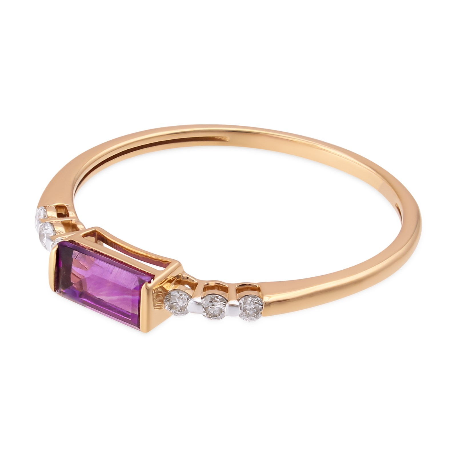 0.35 Tcw Emerald Cut Amethyst Diamond East West Bezel Ring 9K Yellow Gold Gift