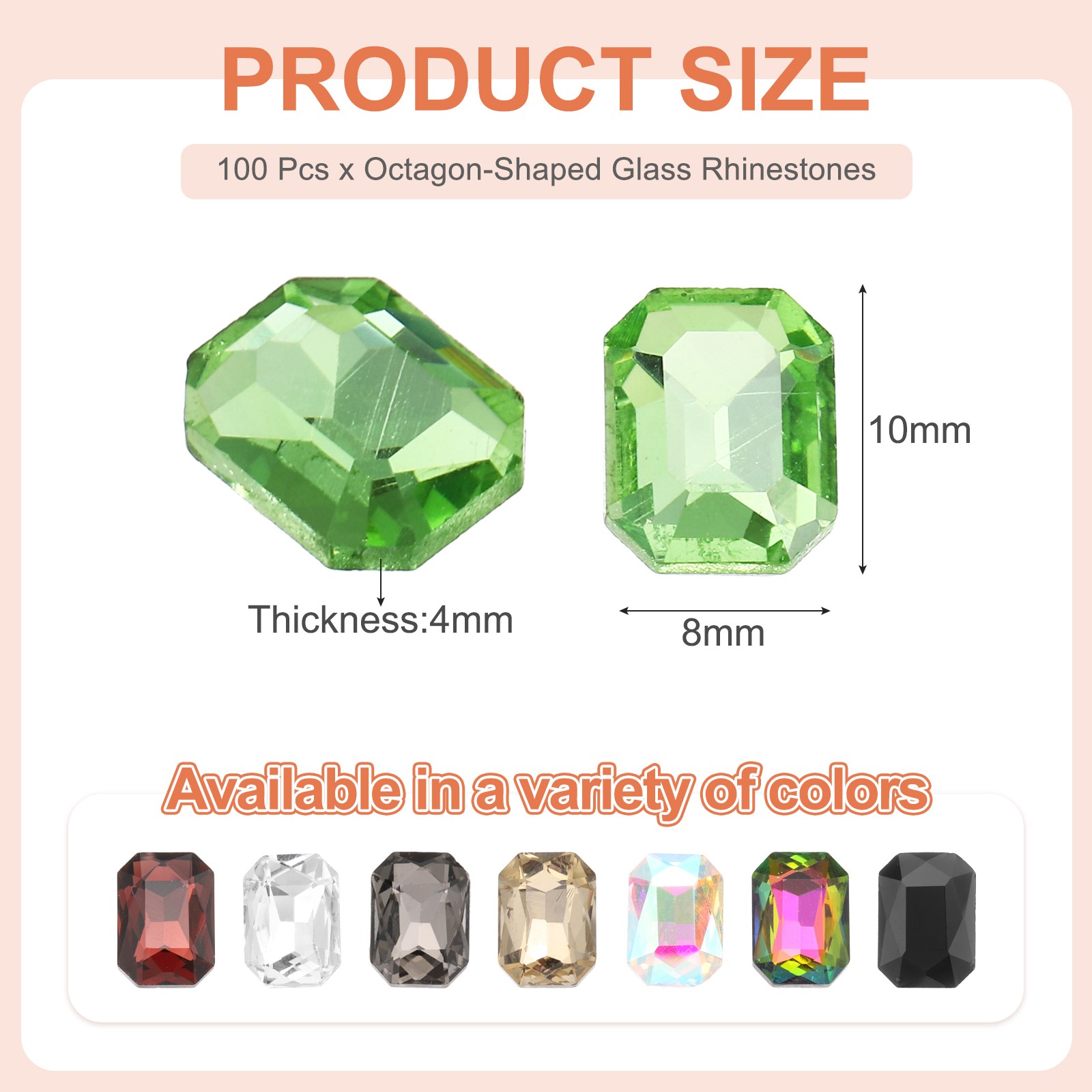100 Pcs 8x10MM Octagon Rectangle Rhinestones Crystal Faceted Rhinestones Green