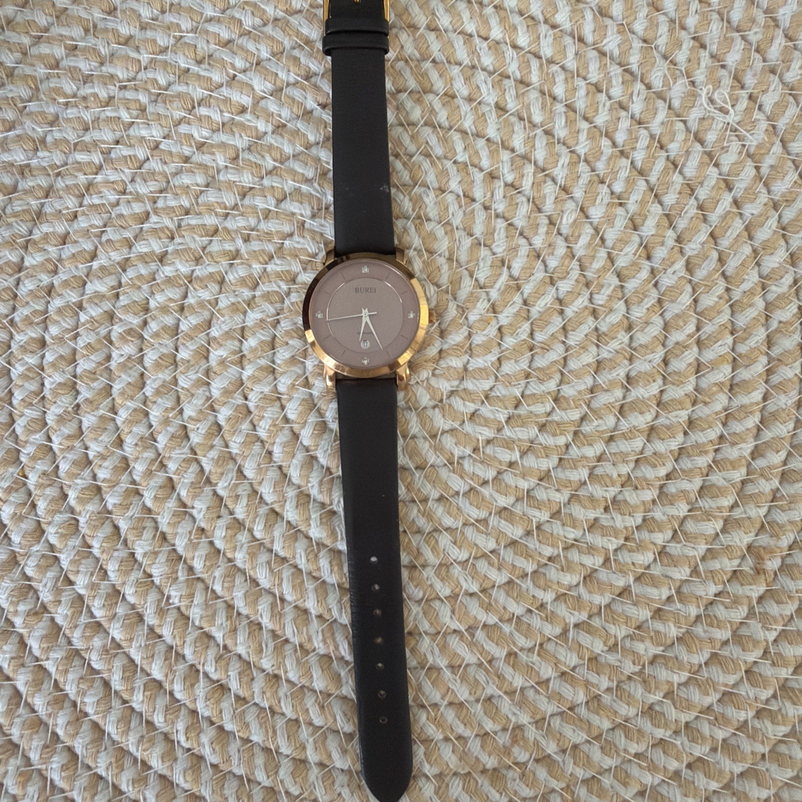 Burei Sapphire Crystal Quartz Rose Gold Women’s Watch Calf-Skin Leather 30M