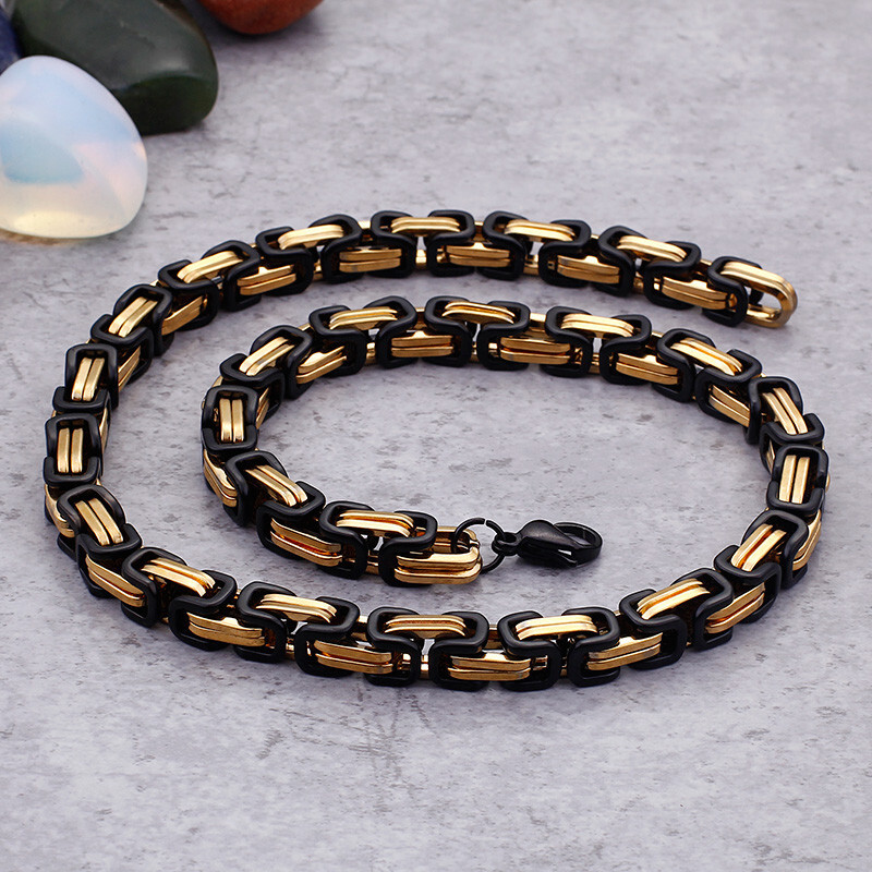 Pure Stainless Steel Solid Byzantine Chain Necklace For Mens Heavy 8mm 24”