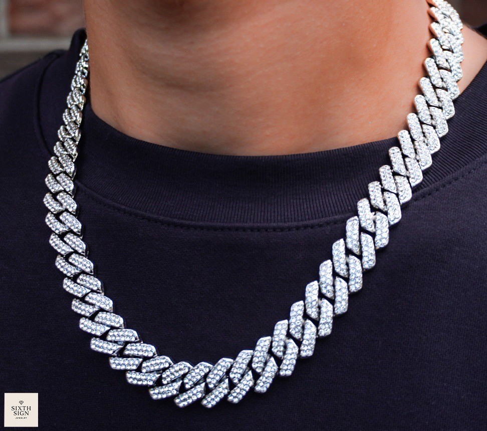 15MM VVS1 Moissanite Cuban Link Chain Iced Out GRA Certified Necklace 20” 22”