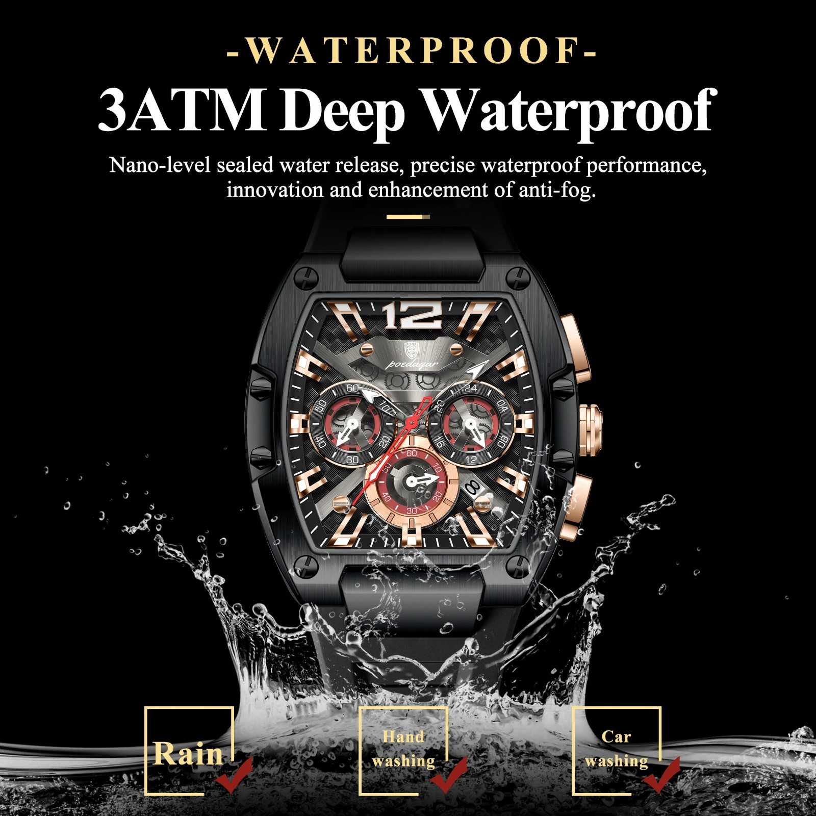 Men’s Waterproof Waterproof Luminous Silicone Quartz Watches for Casual Sports.