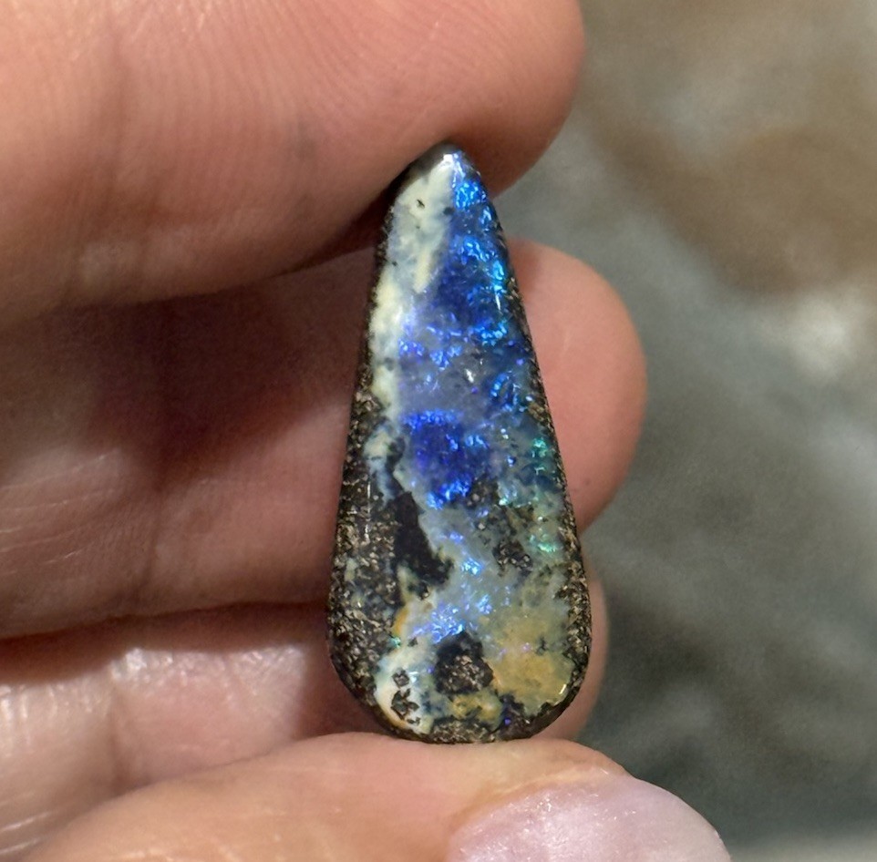 9.35ct 24x10x5mm Flashy Dark Blue Natural Boulder Australian Opal Drop Cabochon