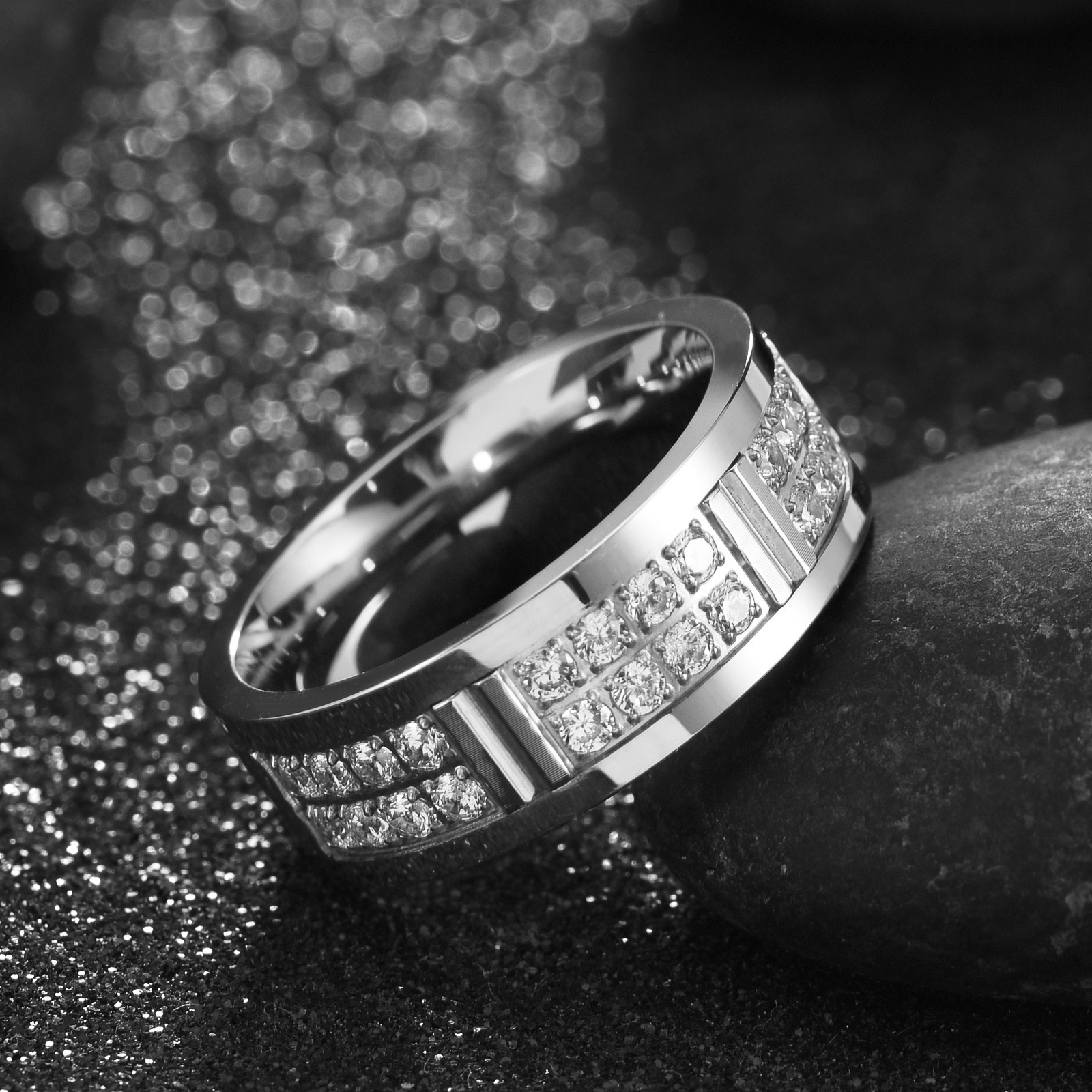 Tungsten Carbide Double Row Cz Design Ring 8MM w/ FREE Engraving size 8-14