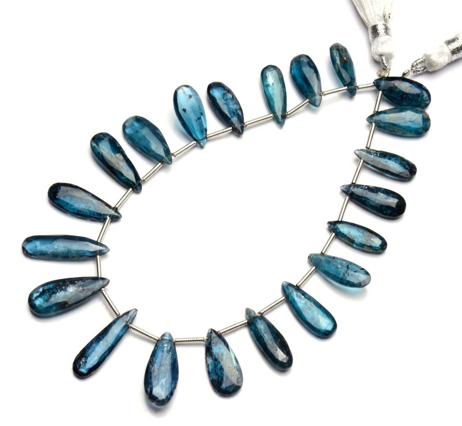 Green Imperial Kyanite Gemstone 15×6 to 19x8MM Faceted Long Pear Briolettes 9″