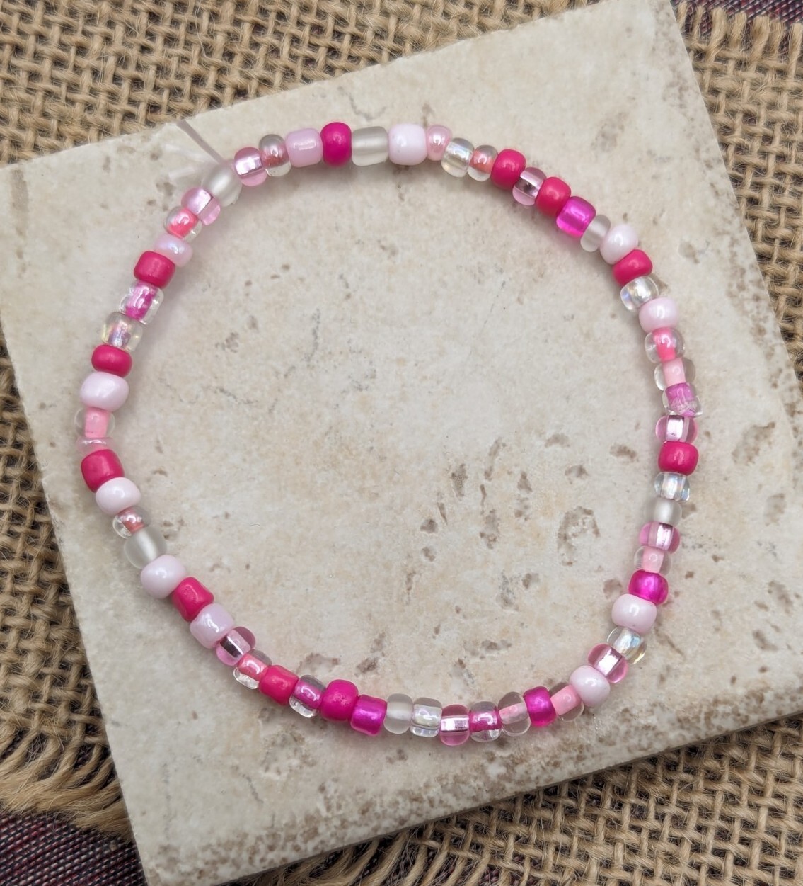 Mix Pink White 6/0 Seed Glass Beaded Stretch Bracelet (17cm) Medium/Small Wrist