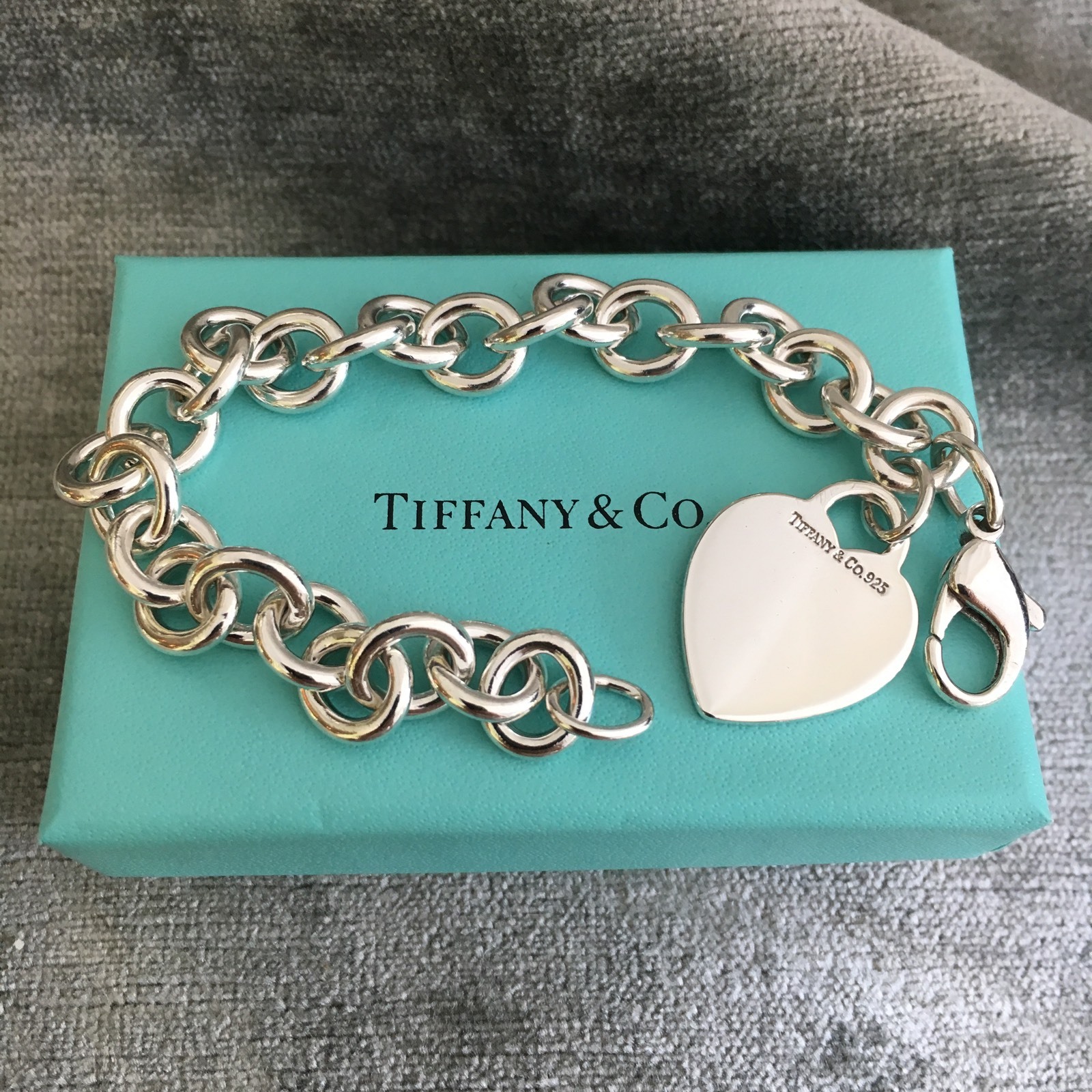 Tiffany & Co Sterling Silver Blank Heart Tag Charm Bracelet