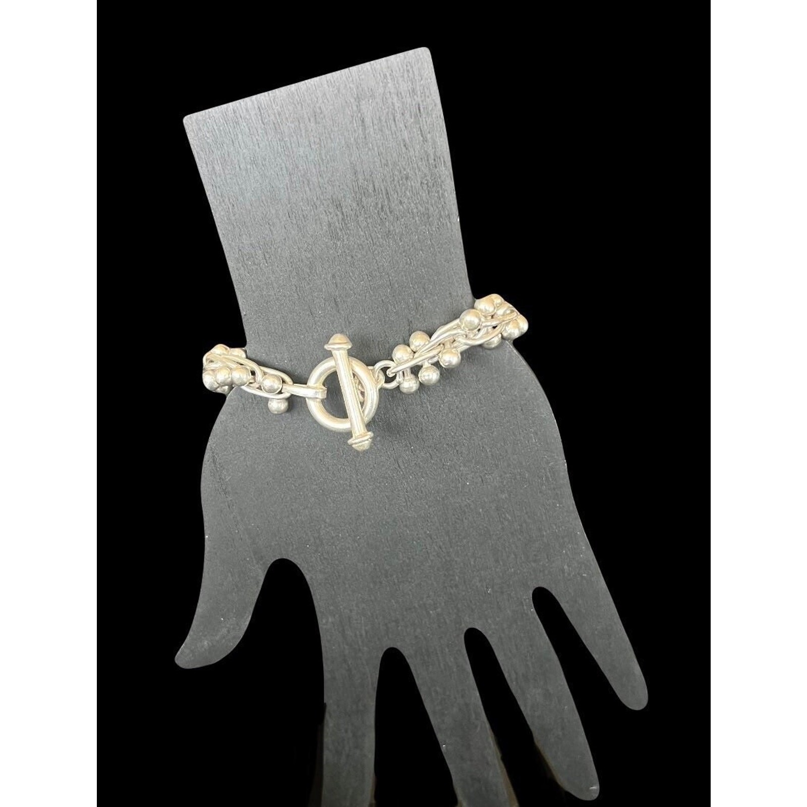 Taxco Mexico Sterling Silver Peppercorn CHA CHA DNA Link Bracelet 55g