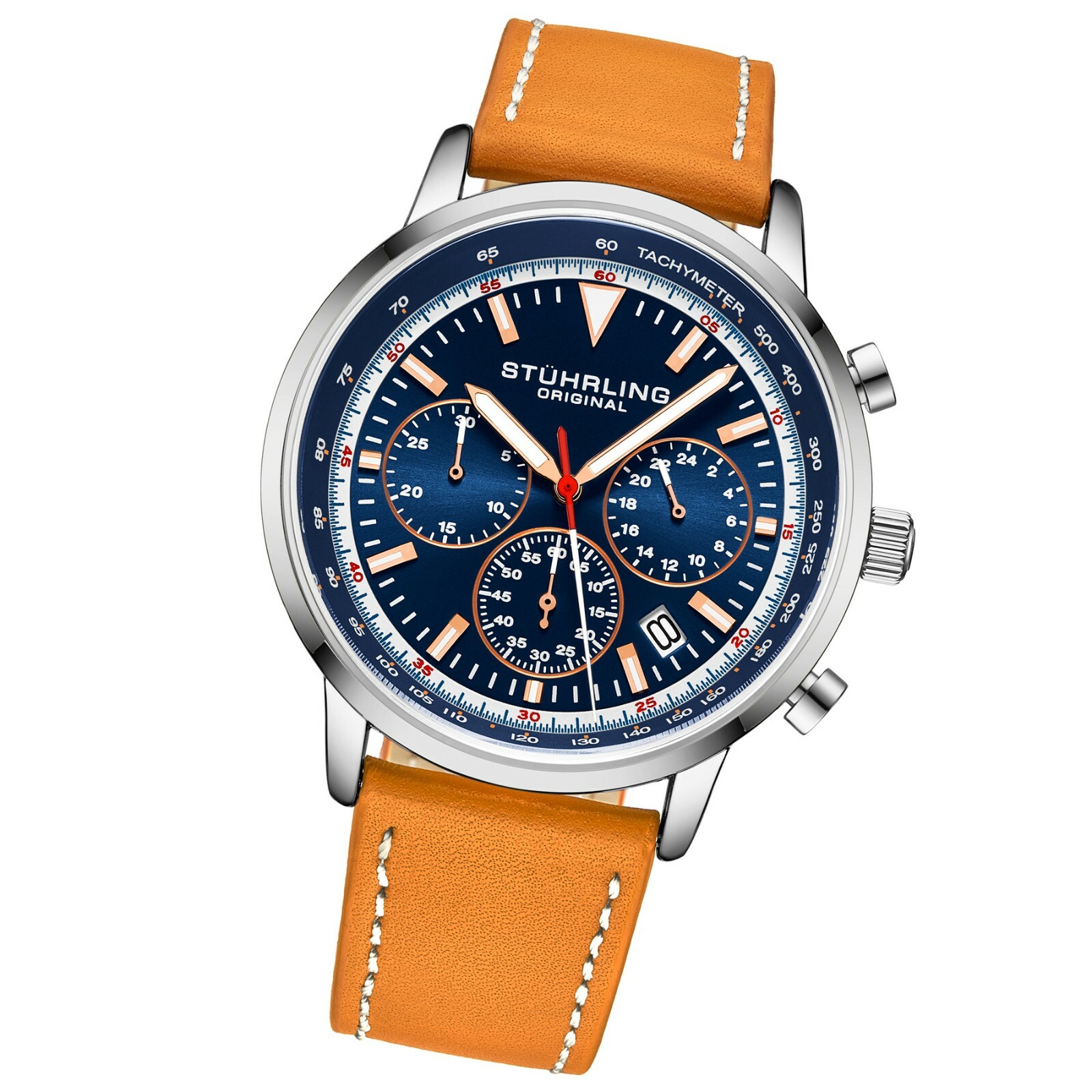 Stuhrling 44 mm Muscle Movement Chronograph 9.5 mm Leather Strap Men’s Watch