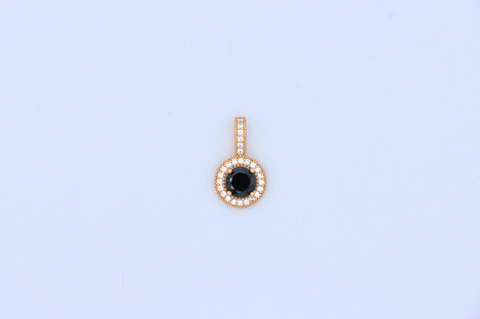 with Crystal Halo for Women, XPPT1740 Gold Plated Black Round Pendant
