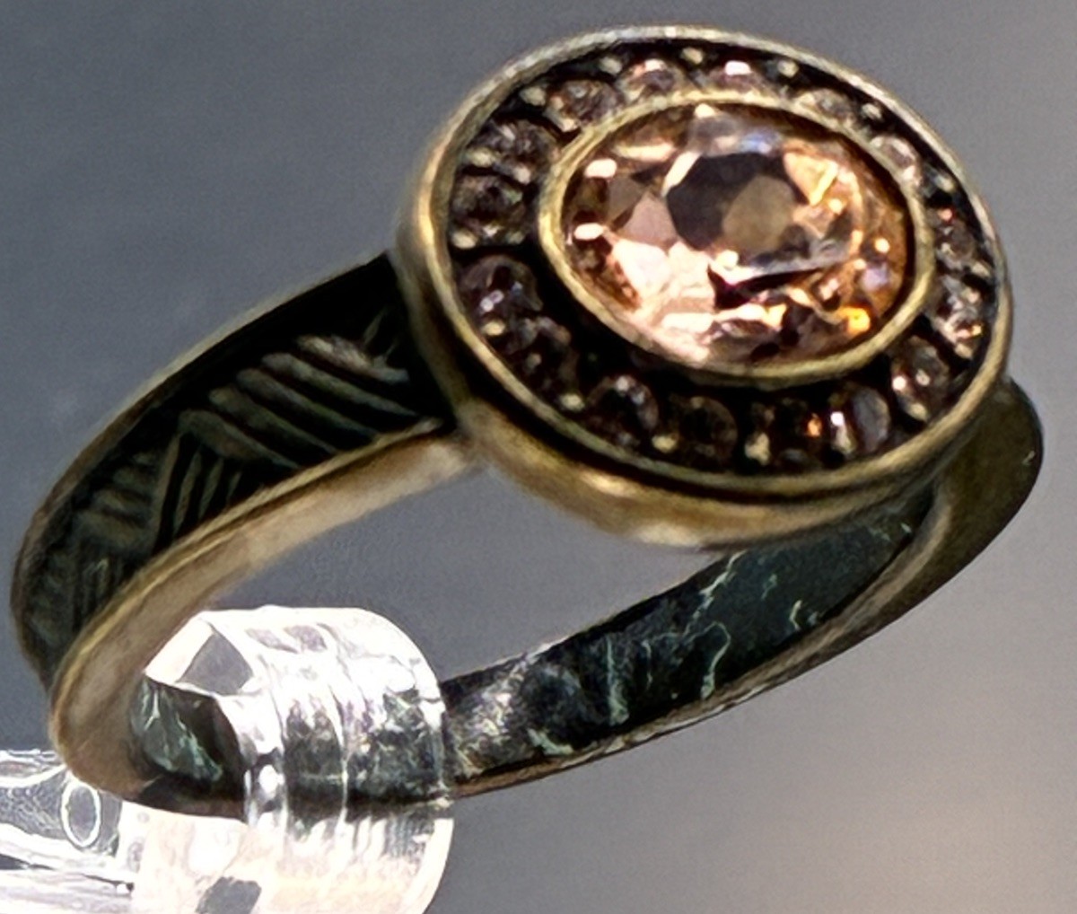 Touchstone Peach Crystal Halo Ring in Brown Rhodium Size 8.25