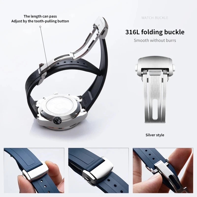 21 22mm FKM Rubber Watch Strap For Longines CONQUEST Series L3.830 L3.835