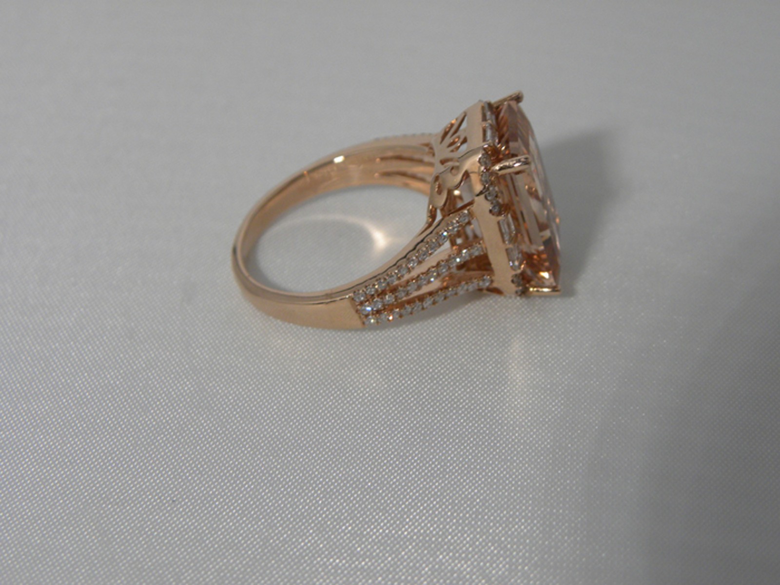 Estate 14K Rose Gold Large Kunzite & Diamond Ring