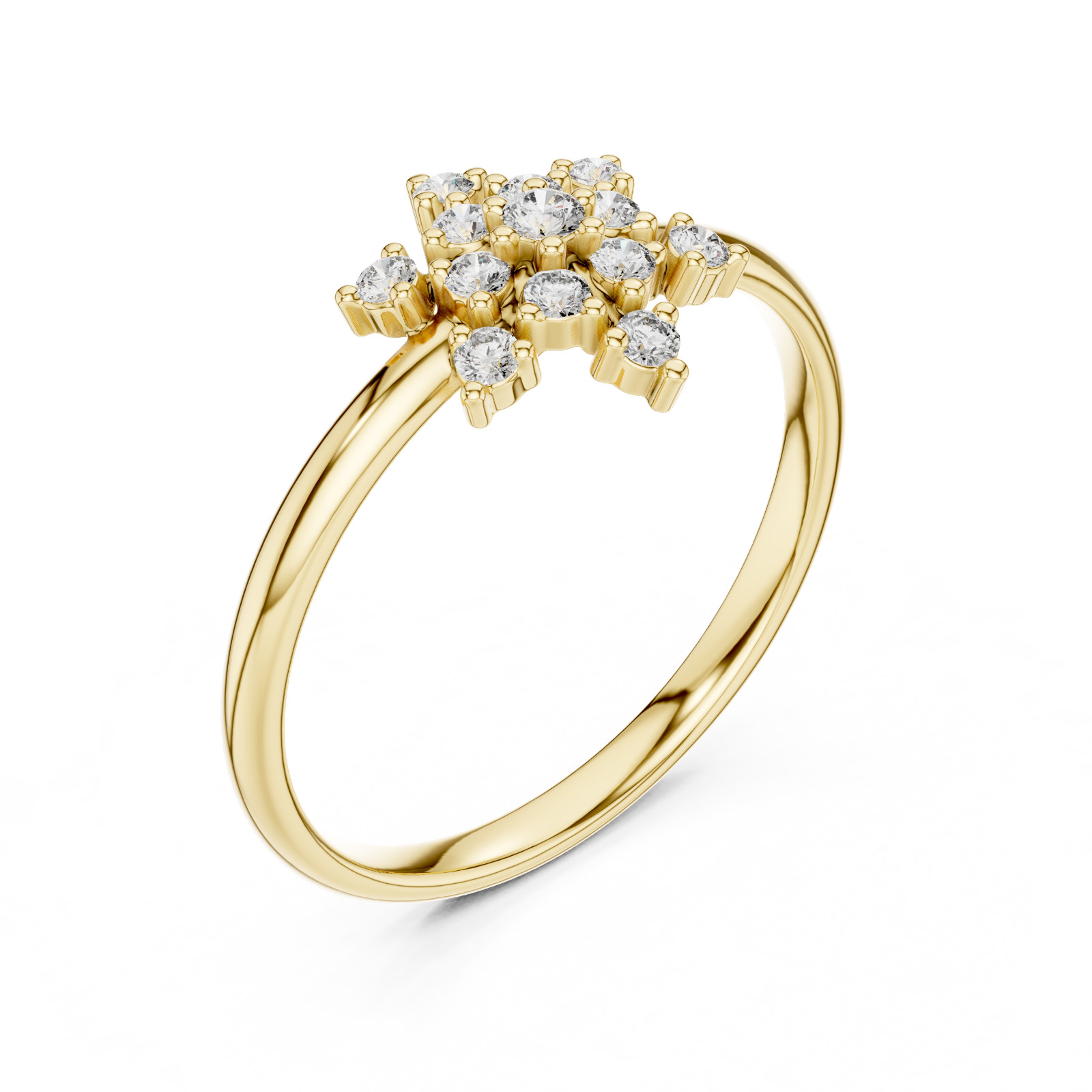 Round Certified Natural 13 Pc Diamond Luxury Designer Style Ring 14K Gold Over