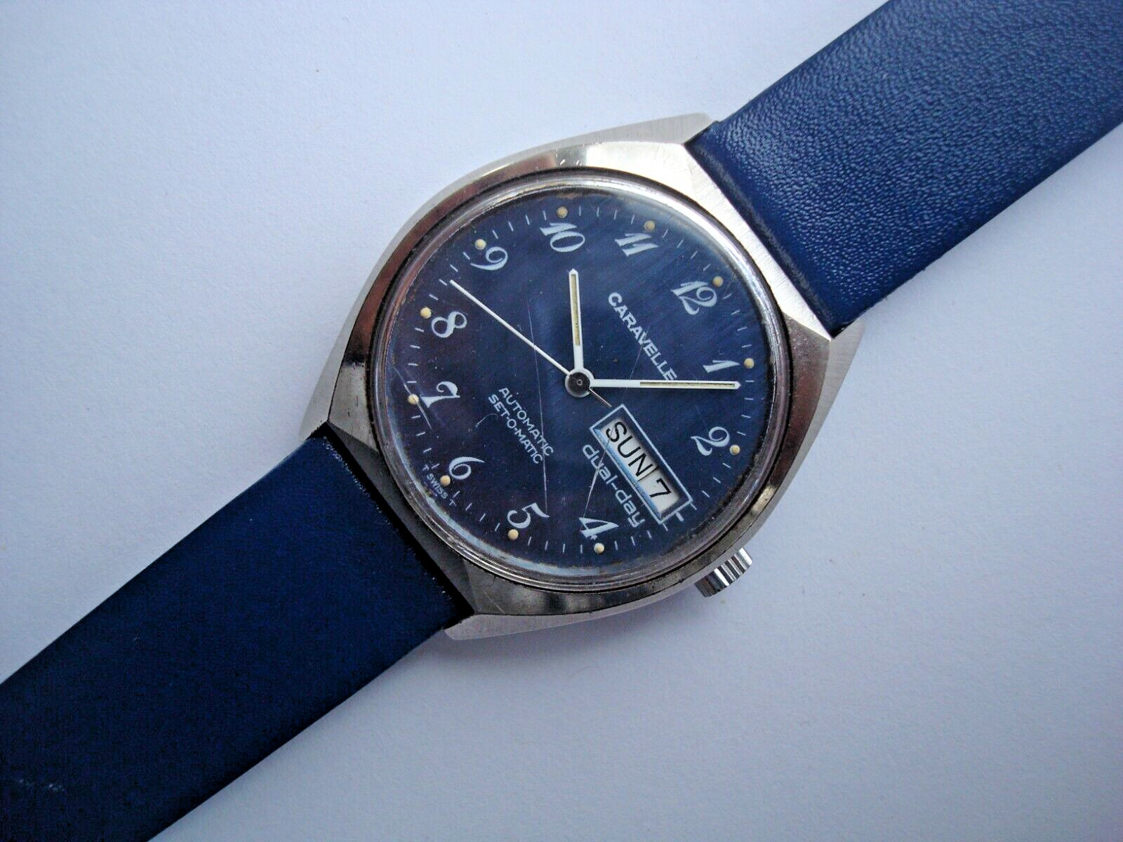 Caravelle Bulova Dual Day Men’s Automatic Watch ETA 2879 Blue Dial New Band Runs