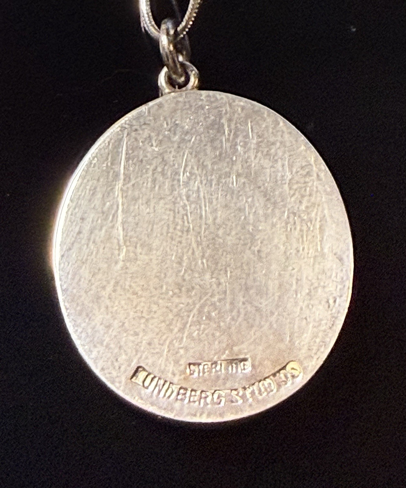 Rare Vintage Signed Lundburg Studios Sterling Silver Art Glass Pendant