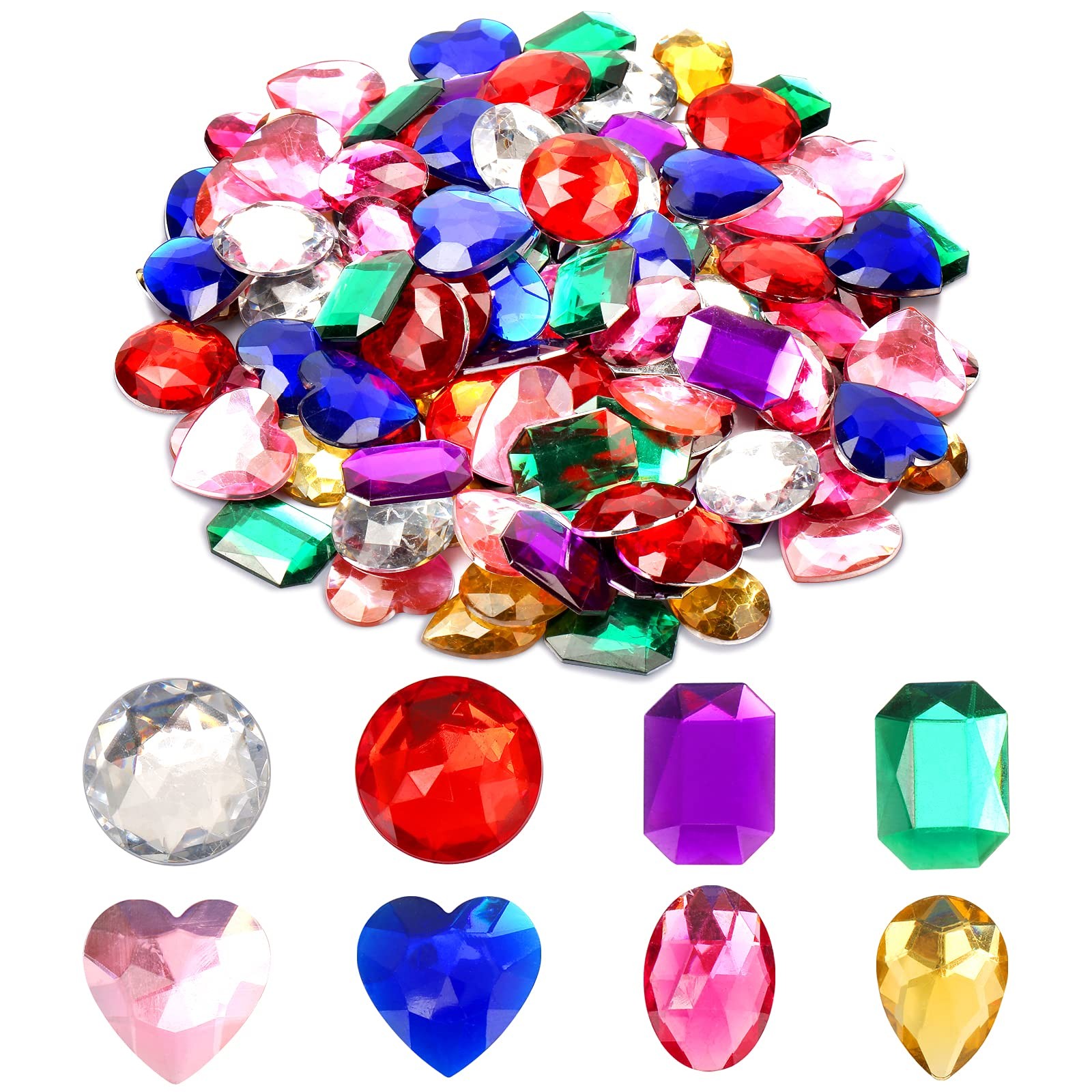 1″ Jewels for Crafting Assorted Colorful Flat Back Heart Shaped Jewel Gems Ac…