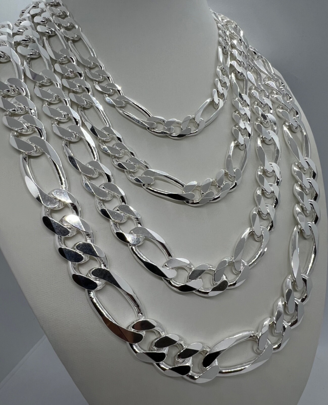 .925 Sterling Silver Figaro Link Chains Men’s/Women’s 10mm – 15mm Length 16″-30″