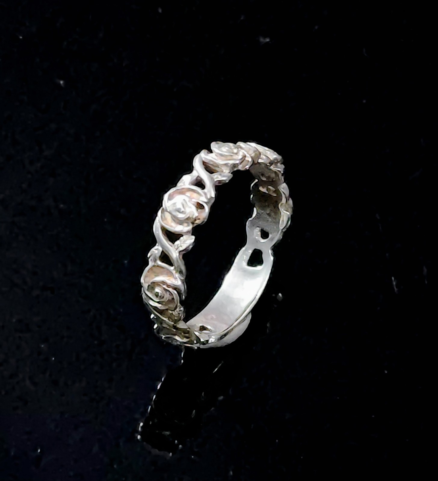 Vintage Sterling Silver 925 Rose Chain Band Ring Size 10 3mm Wide 2.6 Grams 925
