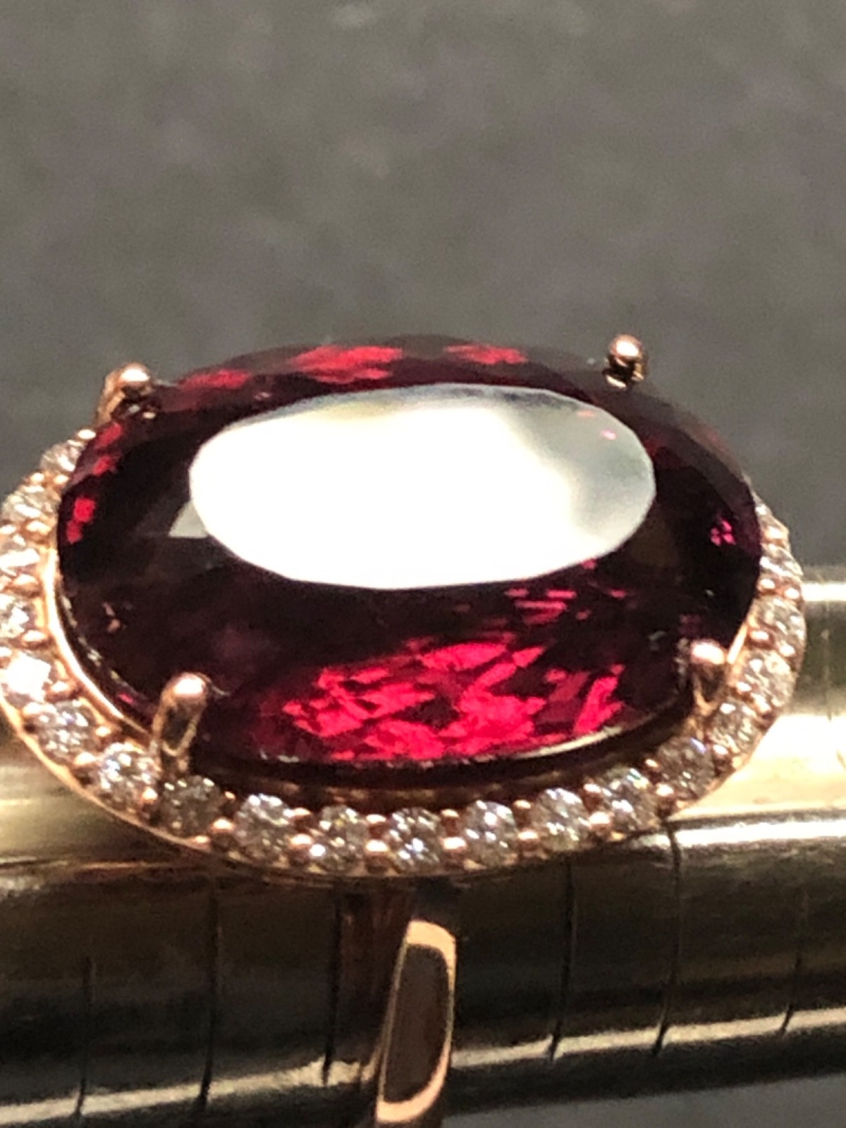 14K Pink Gold Large 21.43 ct. Rubellite Ring Diamond Halo .75 ct . T.W.11.70 grm