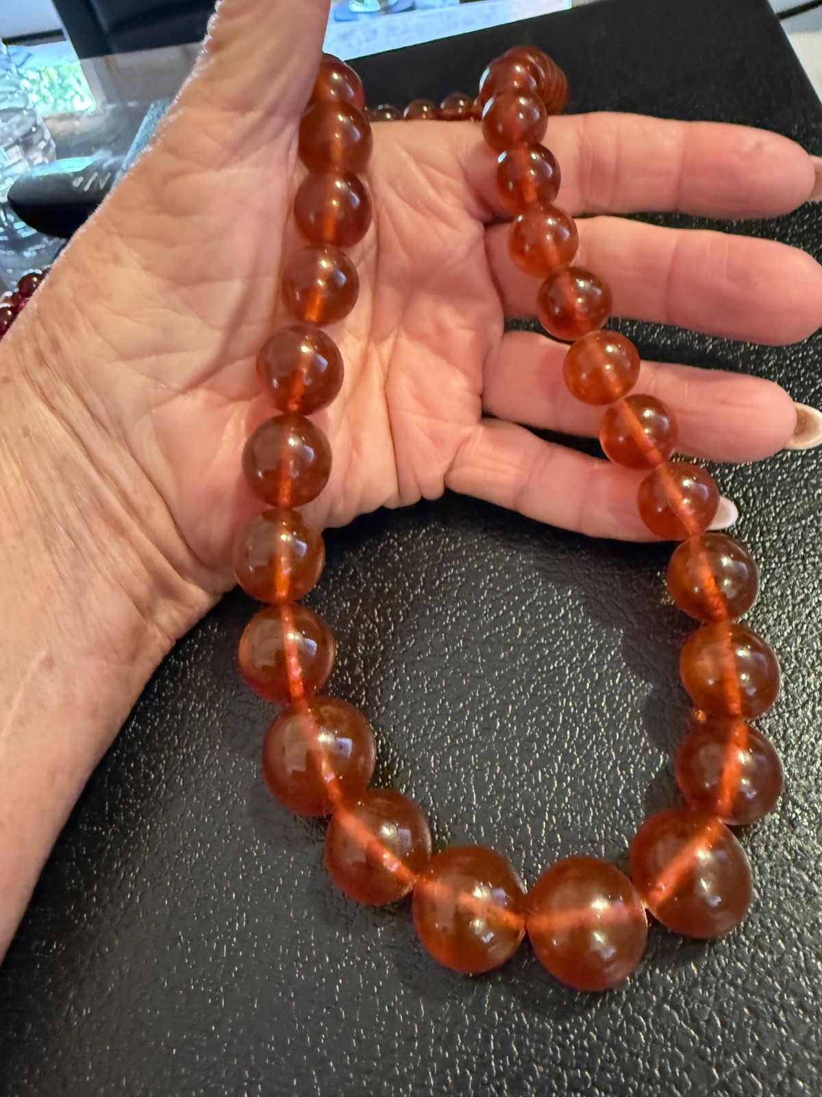 24 Inch long Vintage Graduating large bead Amber Necklace w matching clasp