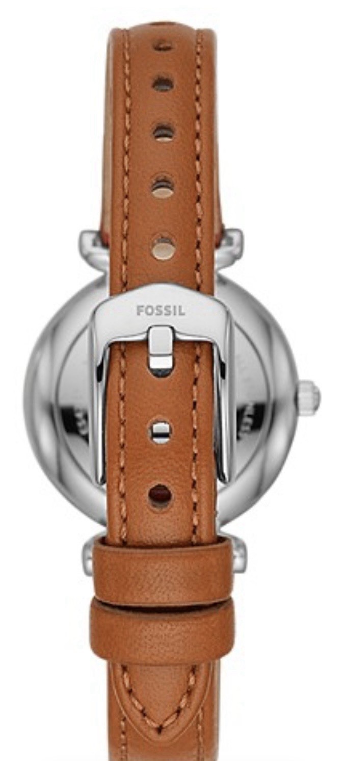 Fossil Women’s Carlie mini Blue Dial Brown Leather Strap Watch Stainless Steel