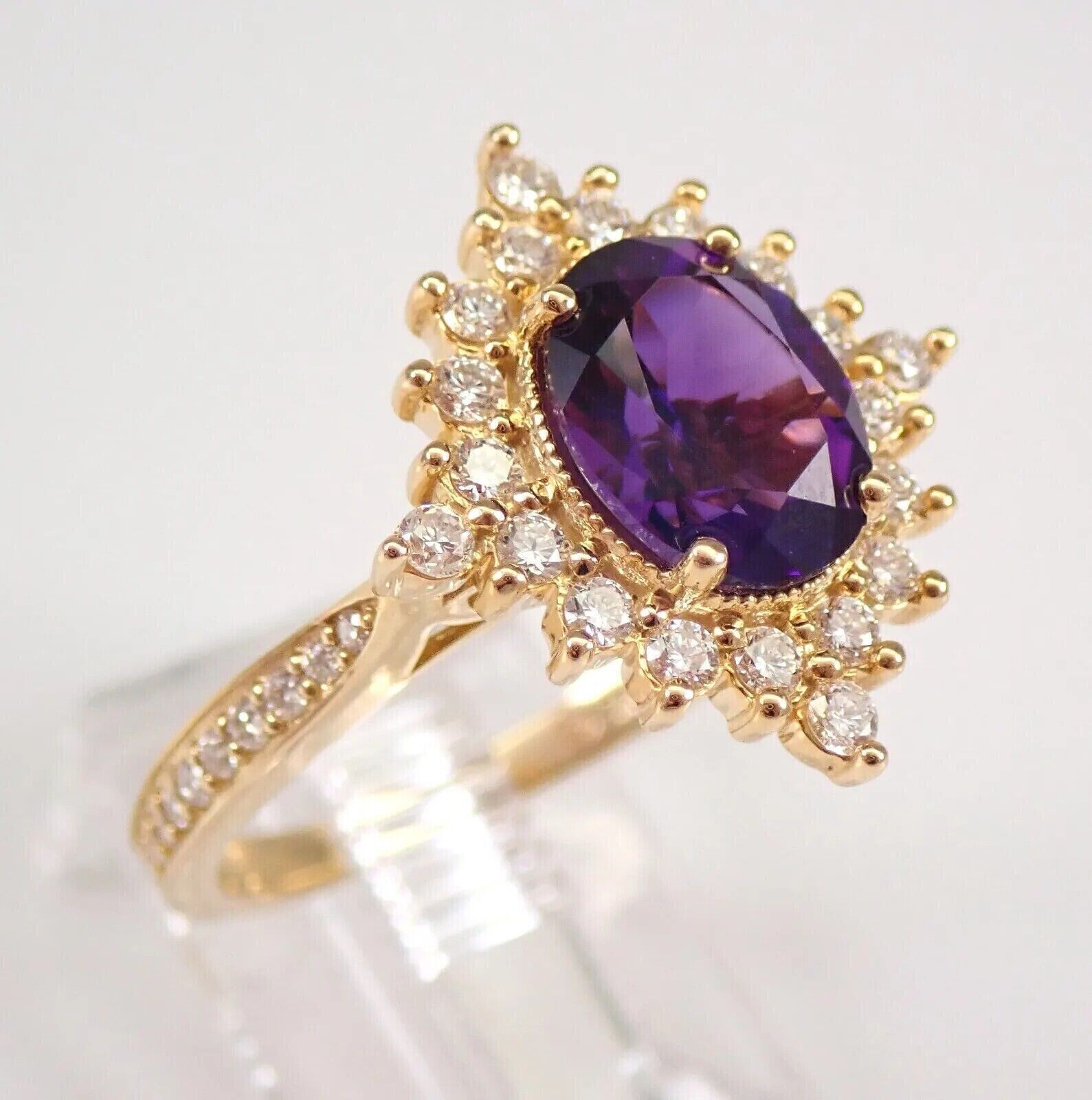 2 Ct Oval Cut Simulated Amethyst Halo Engagement Ring 14K Yellow Gold Plated