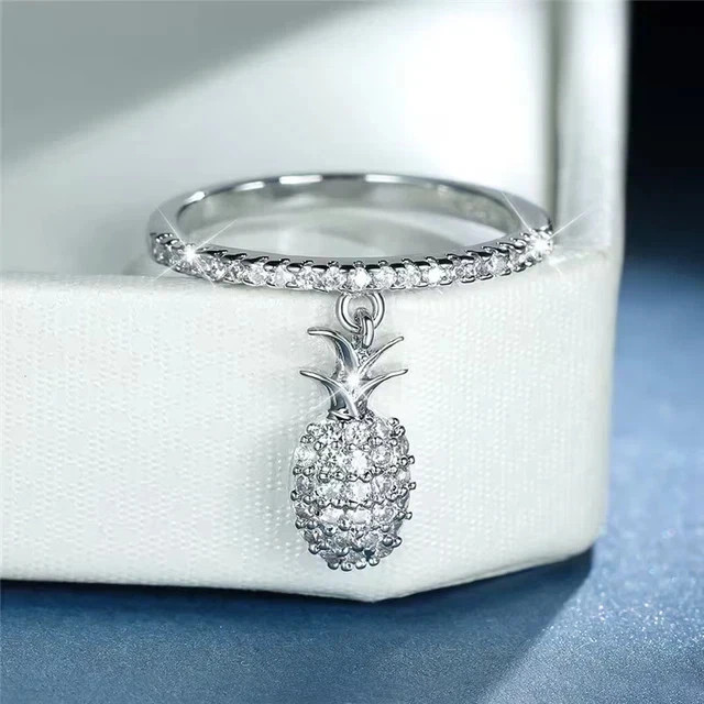 2Ct Round Cut Lab Created Diamond Pineapple Drop Ring 14k White Gold Plated