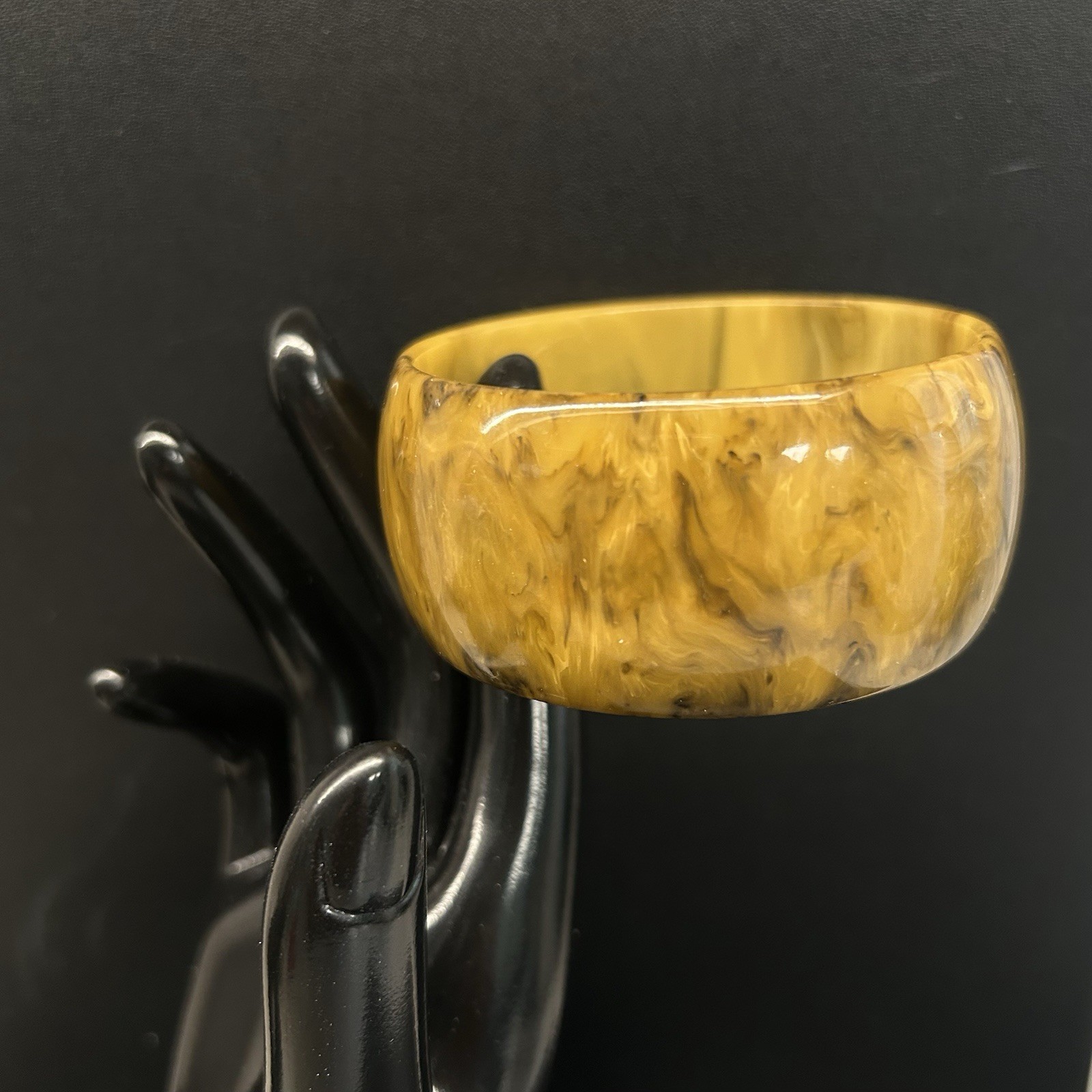 Vintage Bakelite Bracelet Bangle Butterscotch and Toffee Marble 1 1/4 Inch Wide