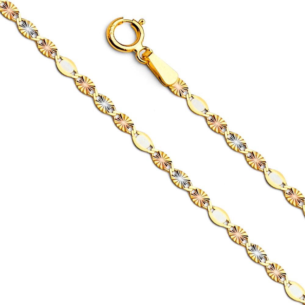 14K Yellow Solid Gold 2.1mm Flat Valentino Star DC Chain Necklace Spring Clasp