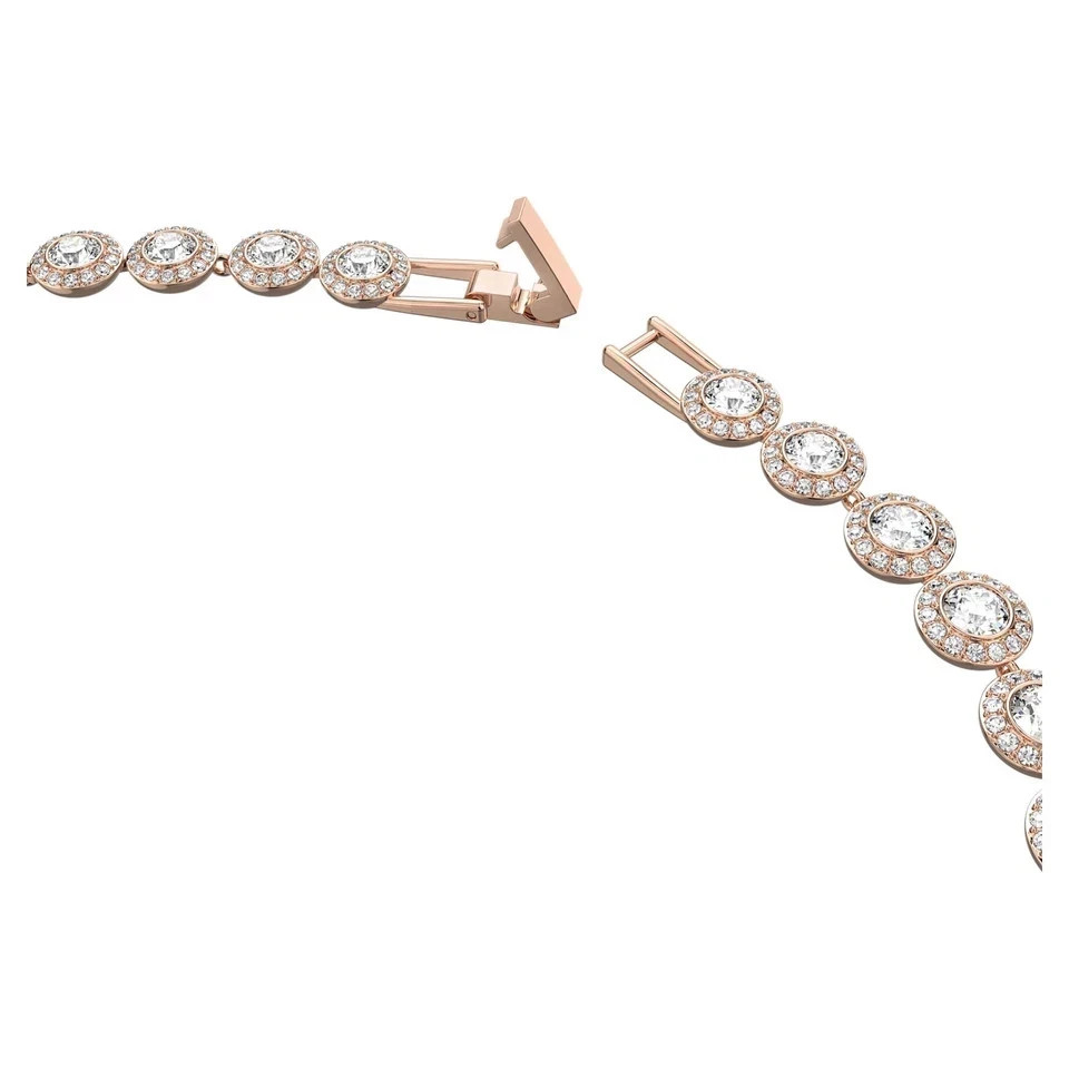 Swarovski Una Angelic Tennis Necklace Round Cut White Rose Gold-tone Plated New