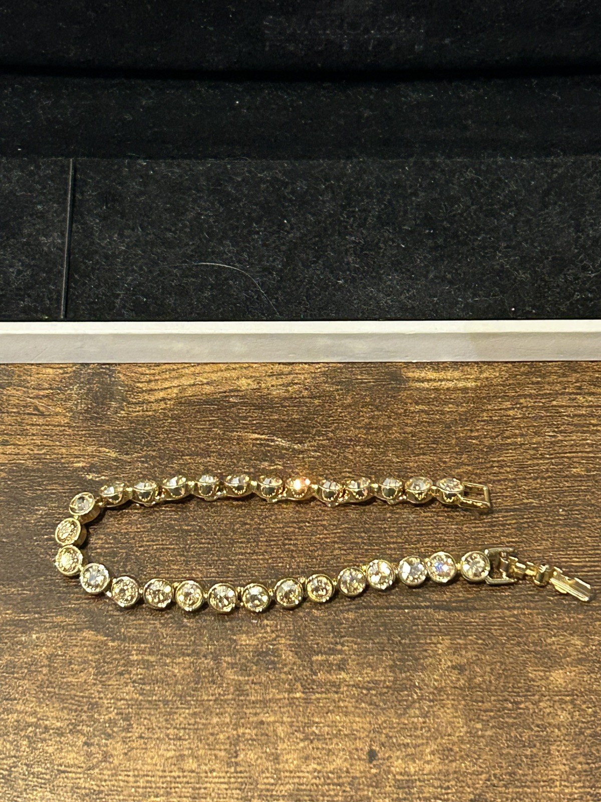 Stunning Swarovski Champagne Yellow Gold Plated Tennis Bracelet 17.5cm approx