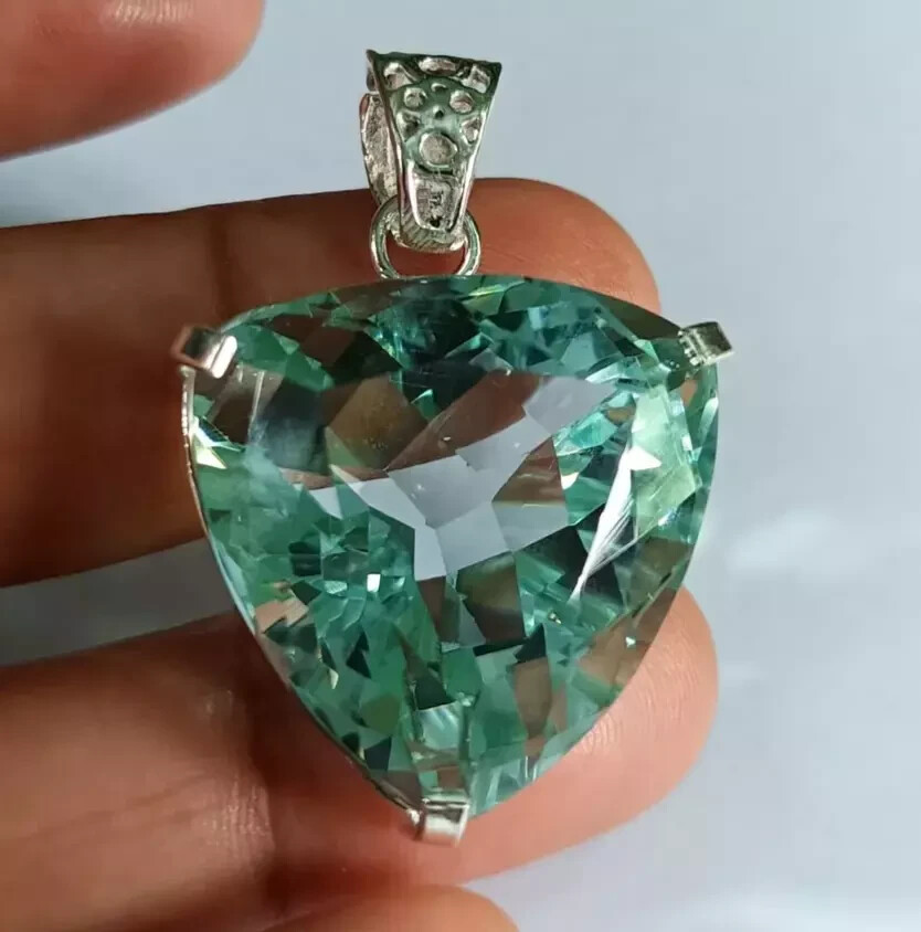 Brazilian Certified Natural Trillion 90.3 Ct+ Green Topaz Pendant SG Gemstone