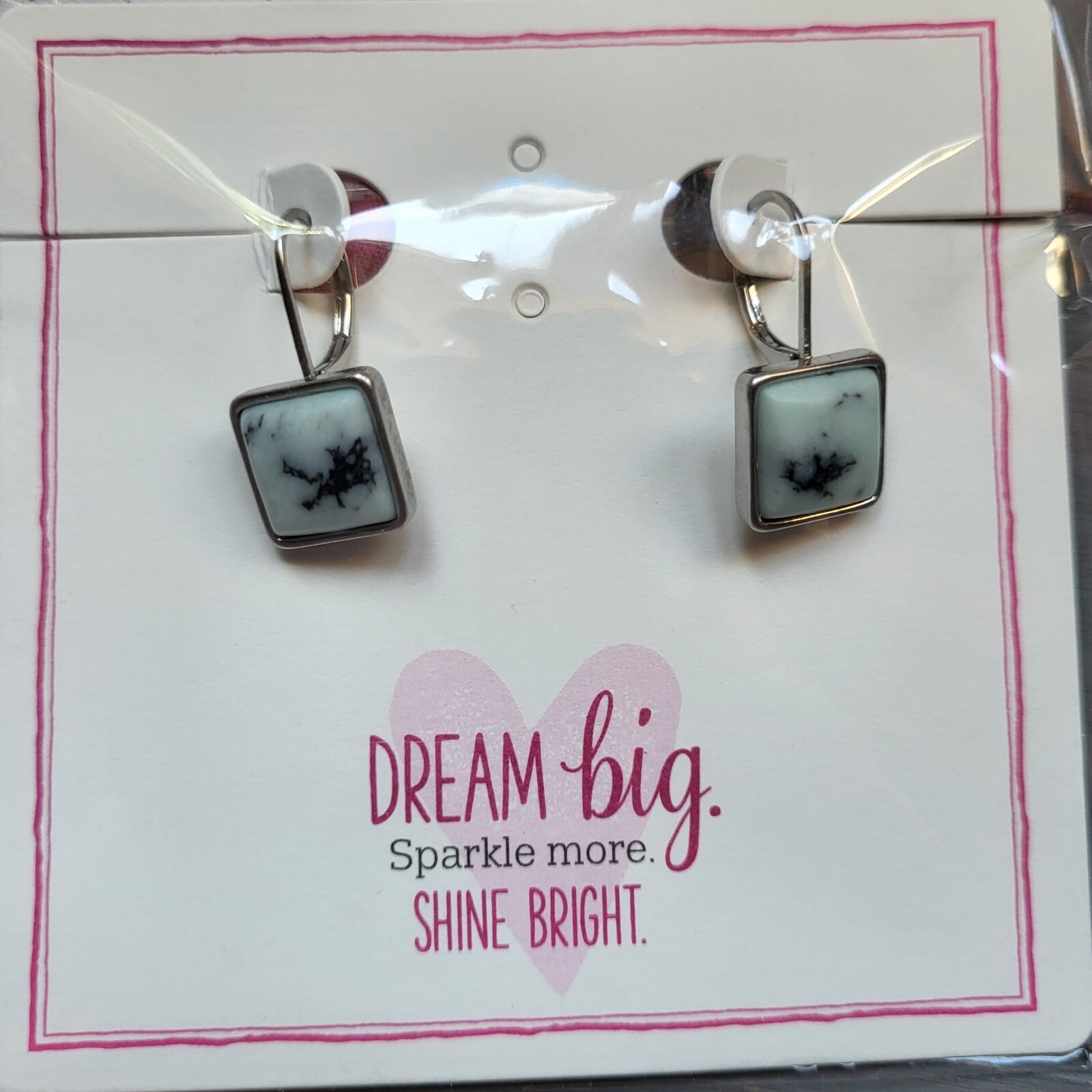 New Thirty One Dream Big Blue Marbled Earrings Leverback Silver Tone 1” Square