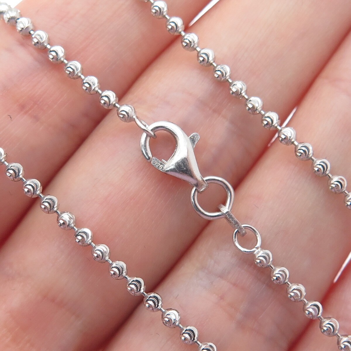 CHRYSOS 925 Sterling Silver Italy Diamond-Cut Ball Beaded Chain Necklace 28″