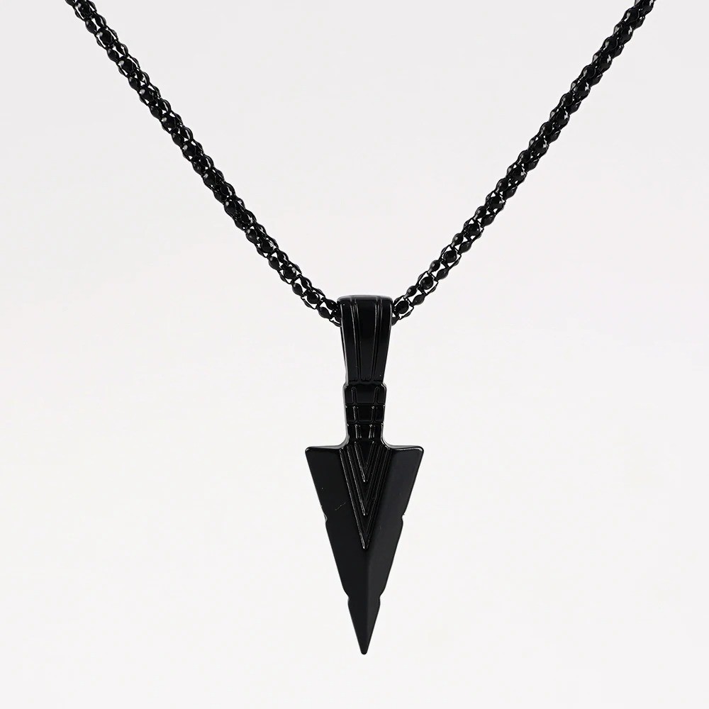 Matte Black Arrow Pendant Necklace Long Chain Hip Hop Punk Jewelry Gift Men Wome