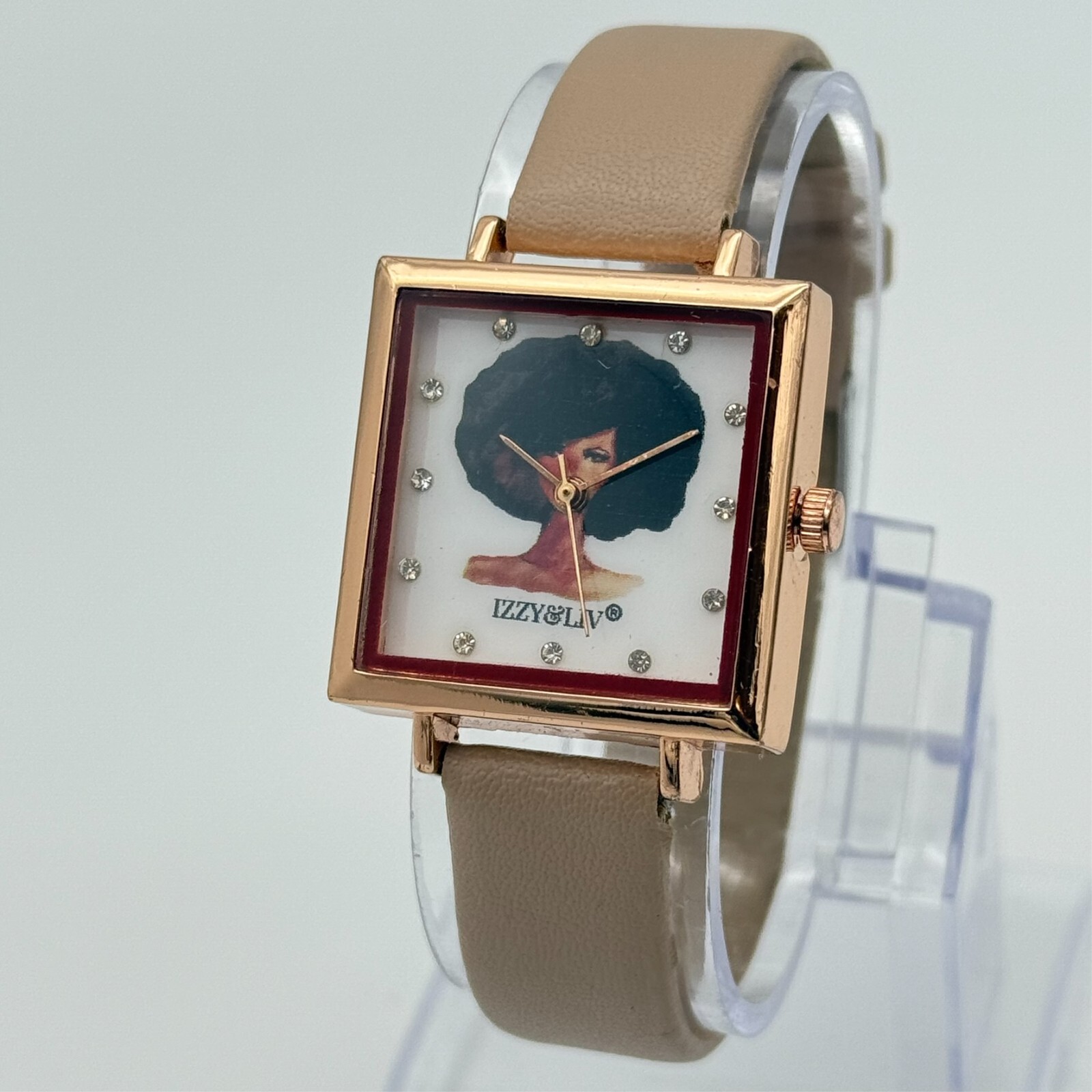 NEW Women’s IZZY & LIV Rose Gold Tone Afro Hair Watch, 28mm, Beige Band, Analog