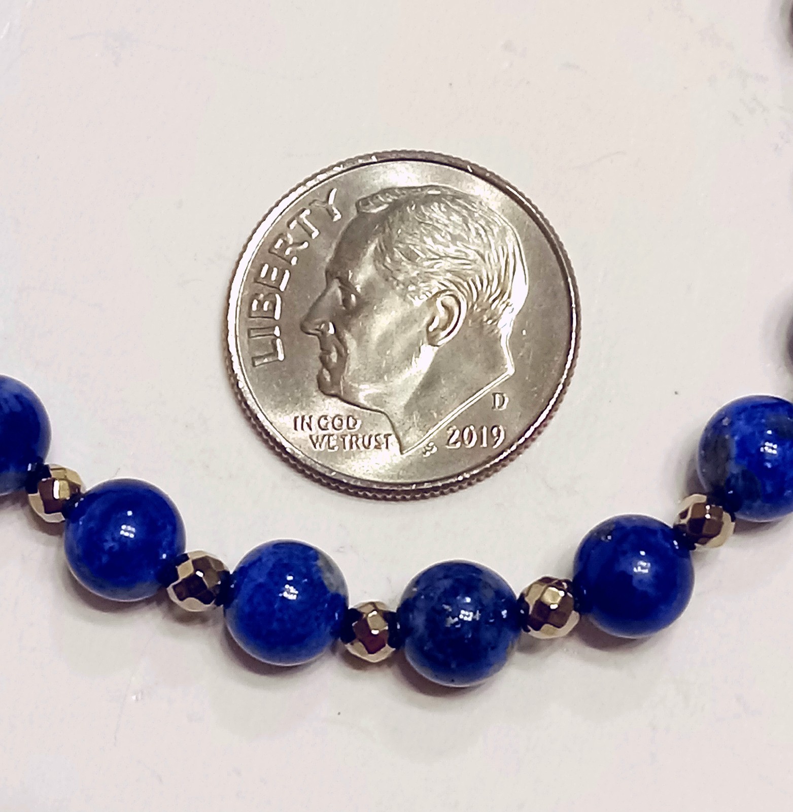 Ladies 6 mm LAPIS & Faceted GOLD Bead Bracelet 14K Gold Clasp / CUSTOM LENGTH
